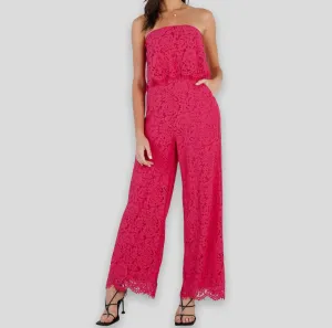 Fuchsia Lace Strapless Jumpsuit
