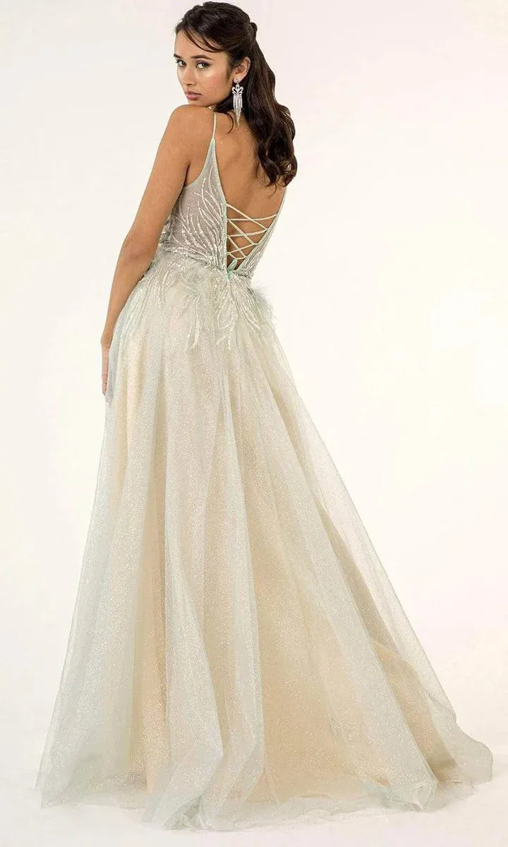 GLS BY GLORIA GL1924 Sequin Embellished Fringe A-Line Dress