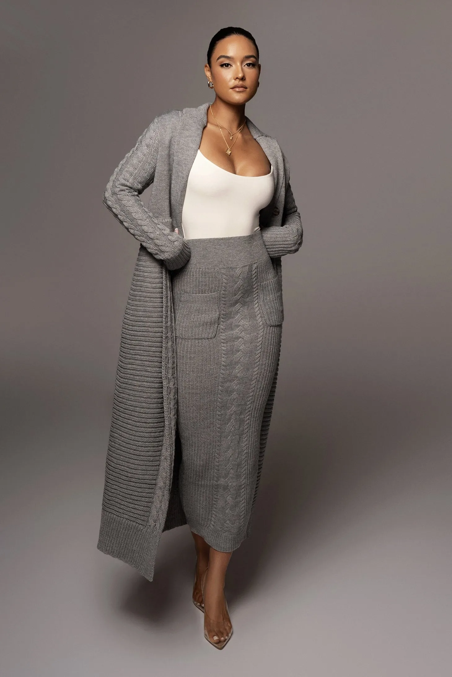Grey Missy Cable Sweater Midi Skirt