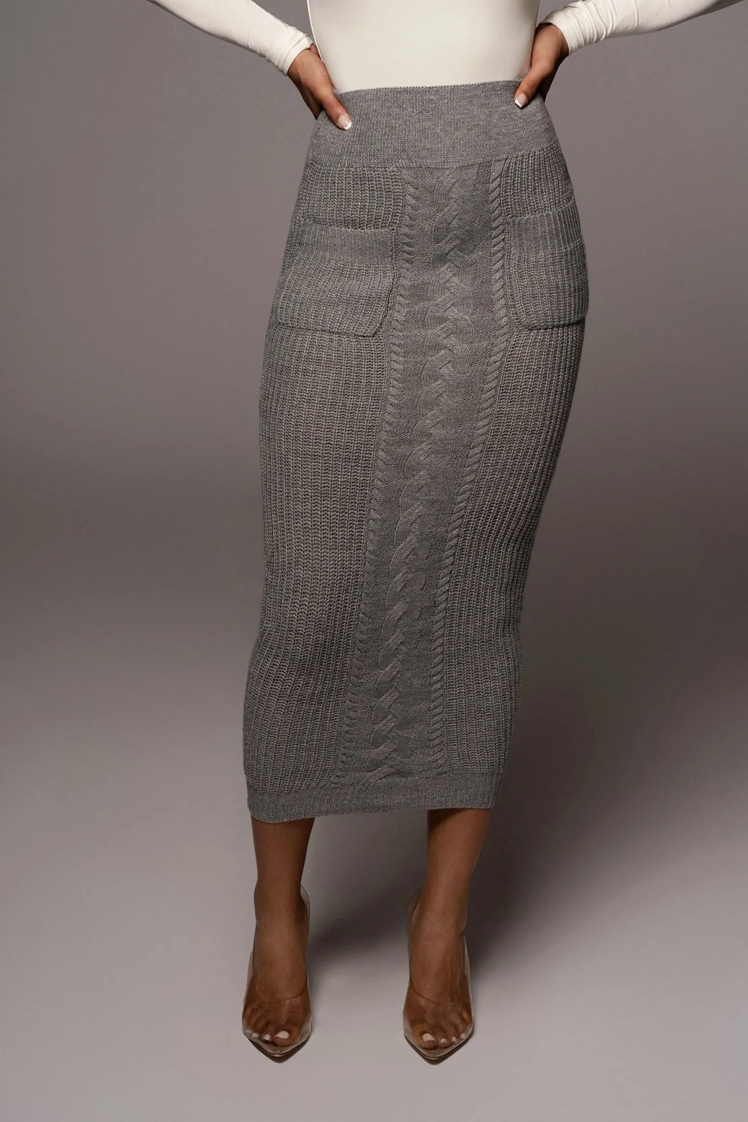 Grey Missy Cable Sweater Midi Skirt