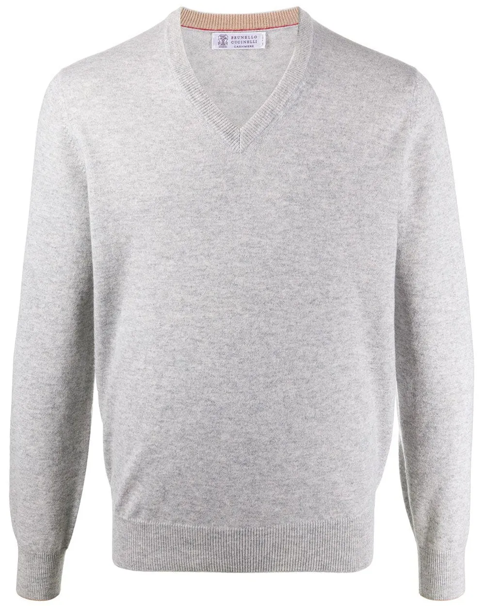 Heather Grey V-Neck Cashmere Knit Sweater