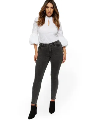 High-Waisted Curvy Super-Skinny Jeans - Dark Grey