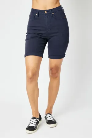 Judy Blue High Waist Navy Garment Dyed Bermuda Shorts