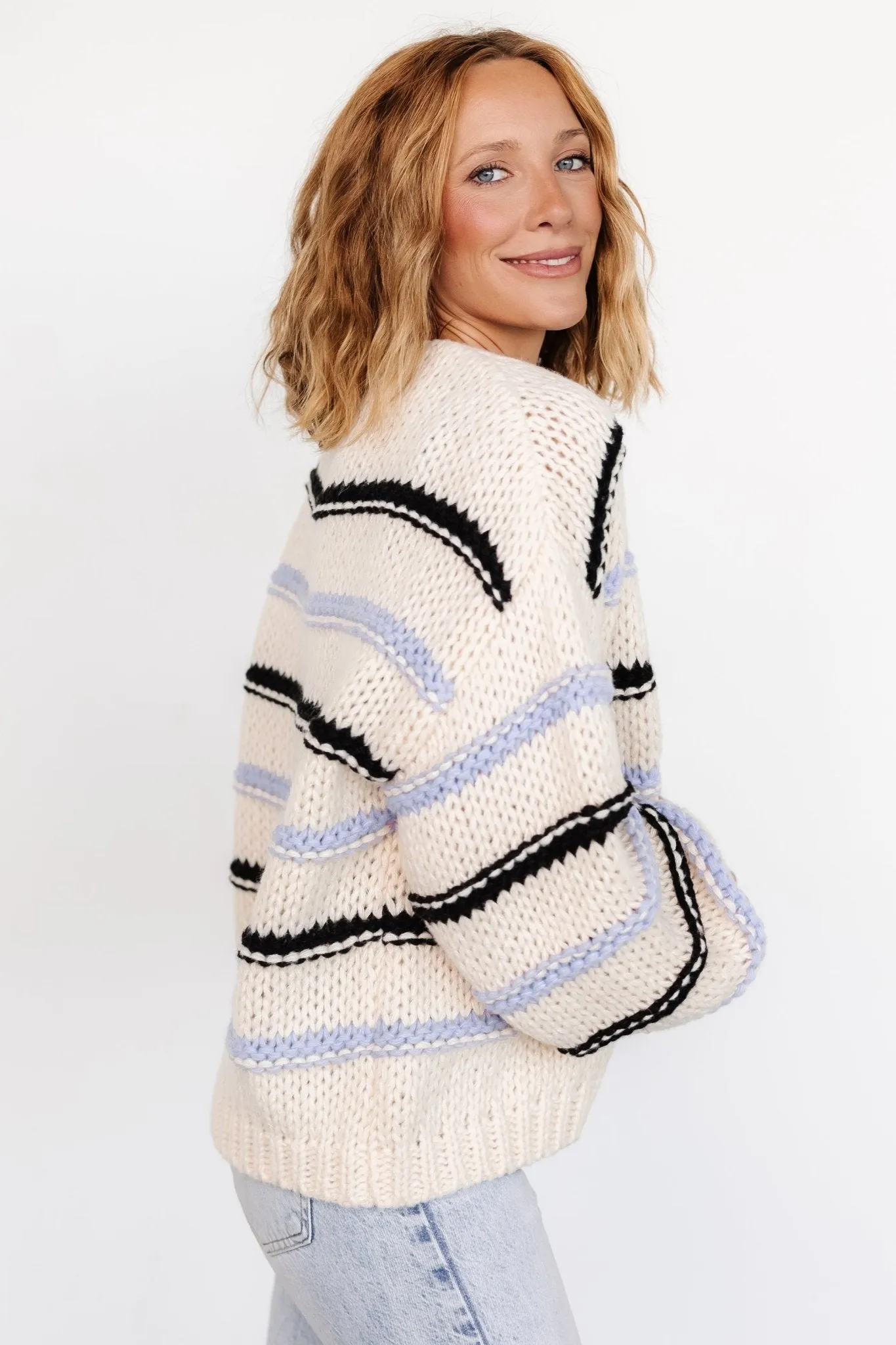 Kimmy Chunky Knit Cardigan | Cream   Lilac