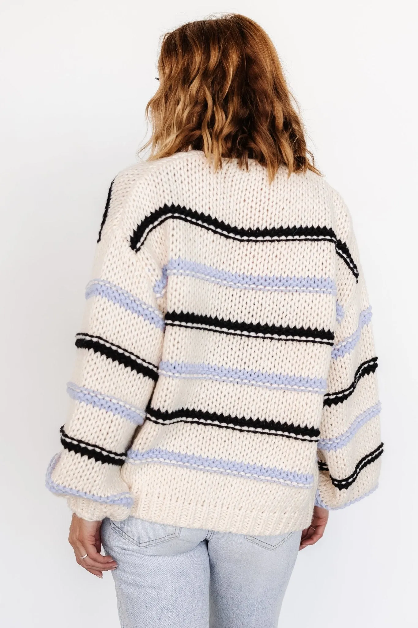 Kimmy Chunky Knit Cardigan | Cream   Lilac