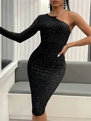 KittenAlarm - One Shoulder Glitter Bodycon Dress