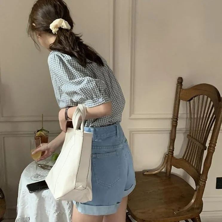 [Korean Style] High Rise Light Washed Denim Shorts