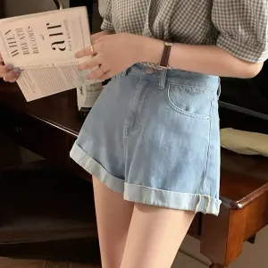 [Korean Style] High Rise Light Washed Denim Shorts