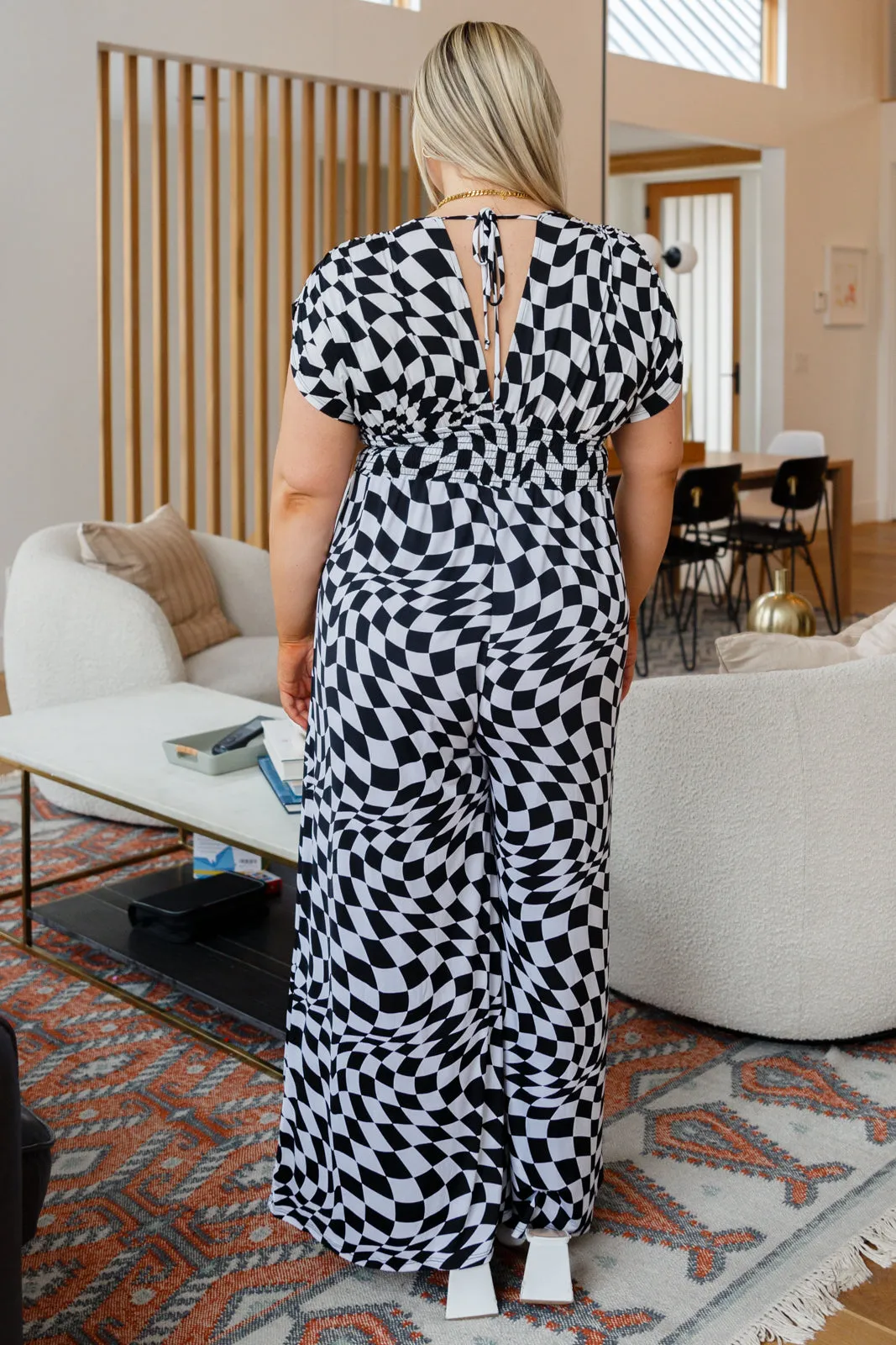 Let's Dance Wide Leg Checkered Jumpsuit