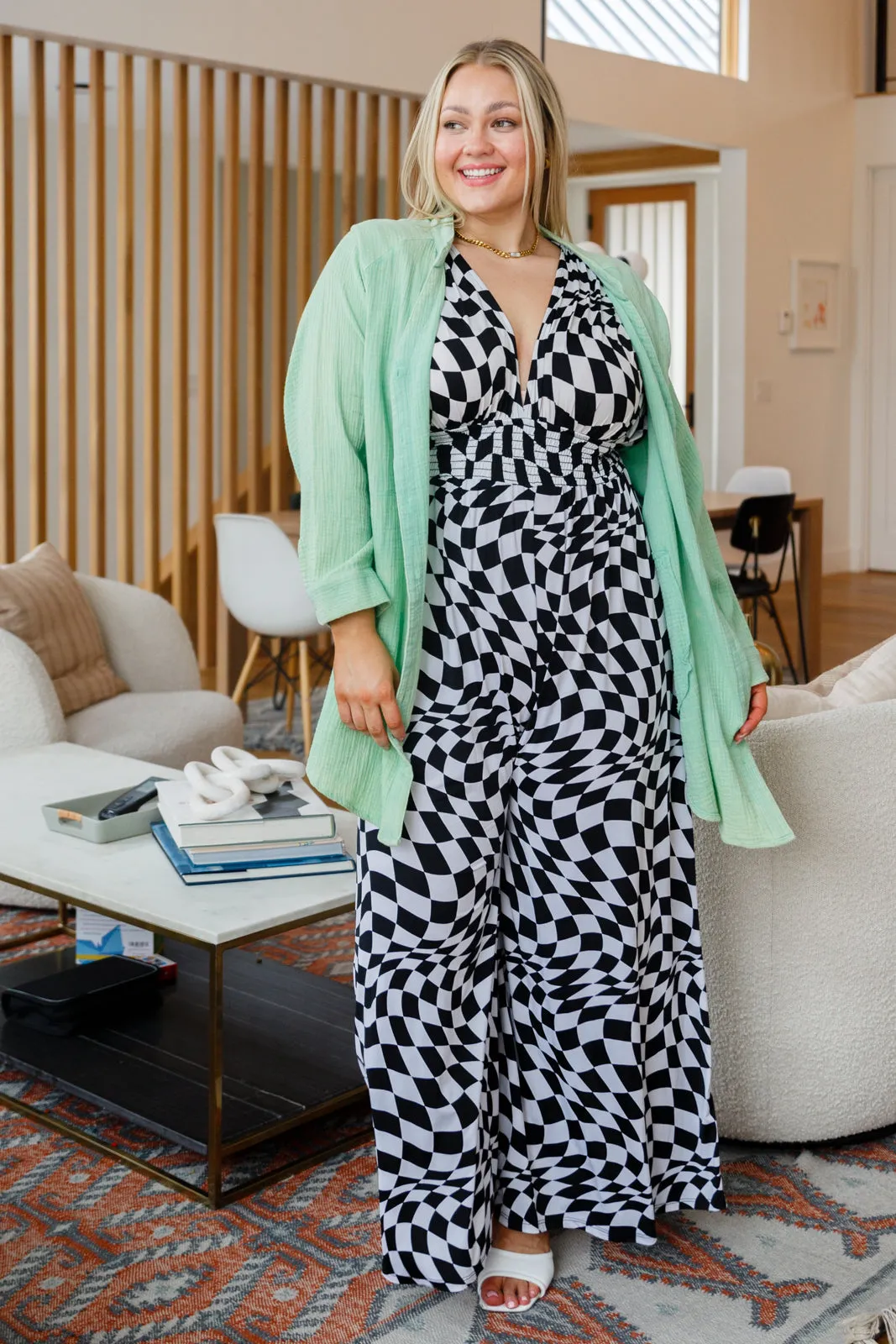 Let's Dance Wide Leg Checkered Jumpsuit