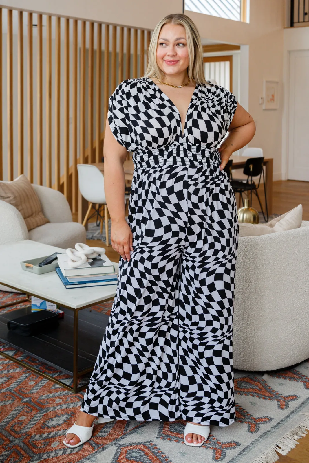 Let's Dance Wide Leg Checkered Jumpsuit
