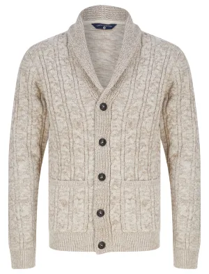 Manji 2 Chunky Cable Knitted Cardigan with Shawl Collar in Natural Twist - Tokyo Laundry