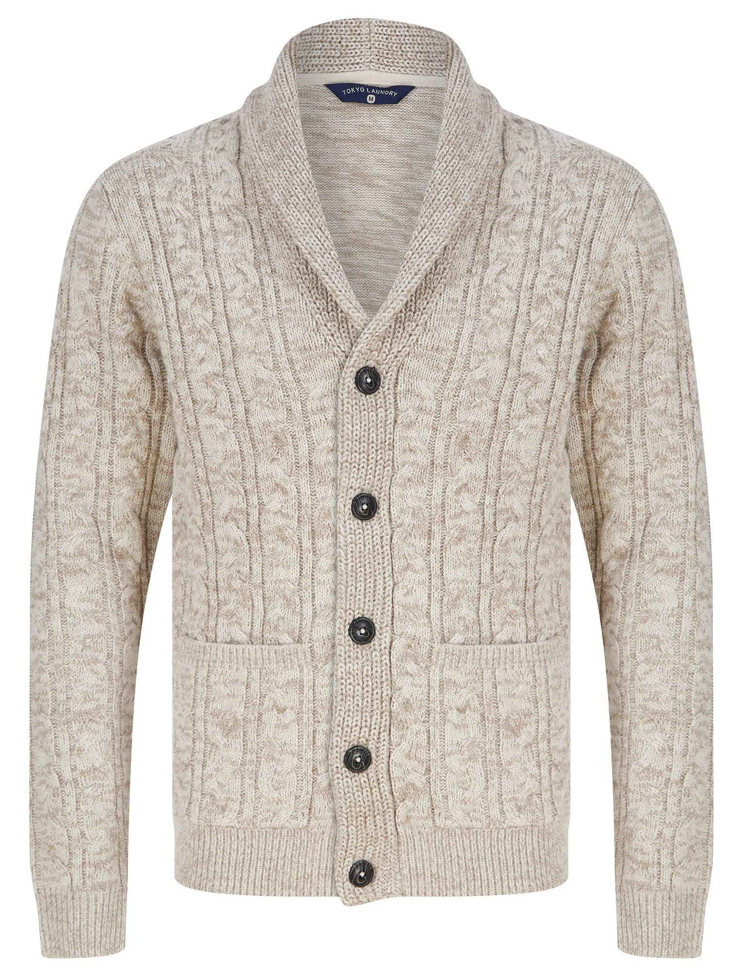 Manji 2 Chunky Cable Knitted Cardigan with Shawl Collar in Natural Twist - Tokyo Laundry