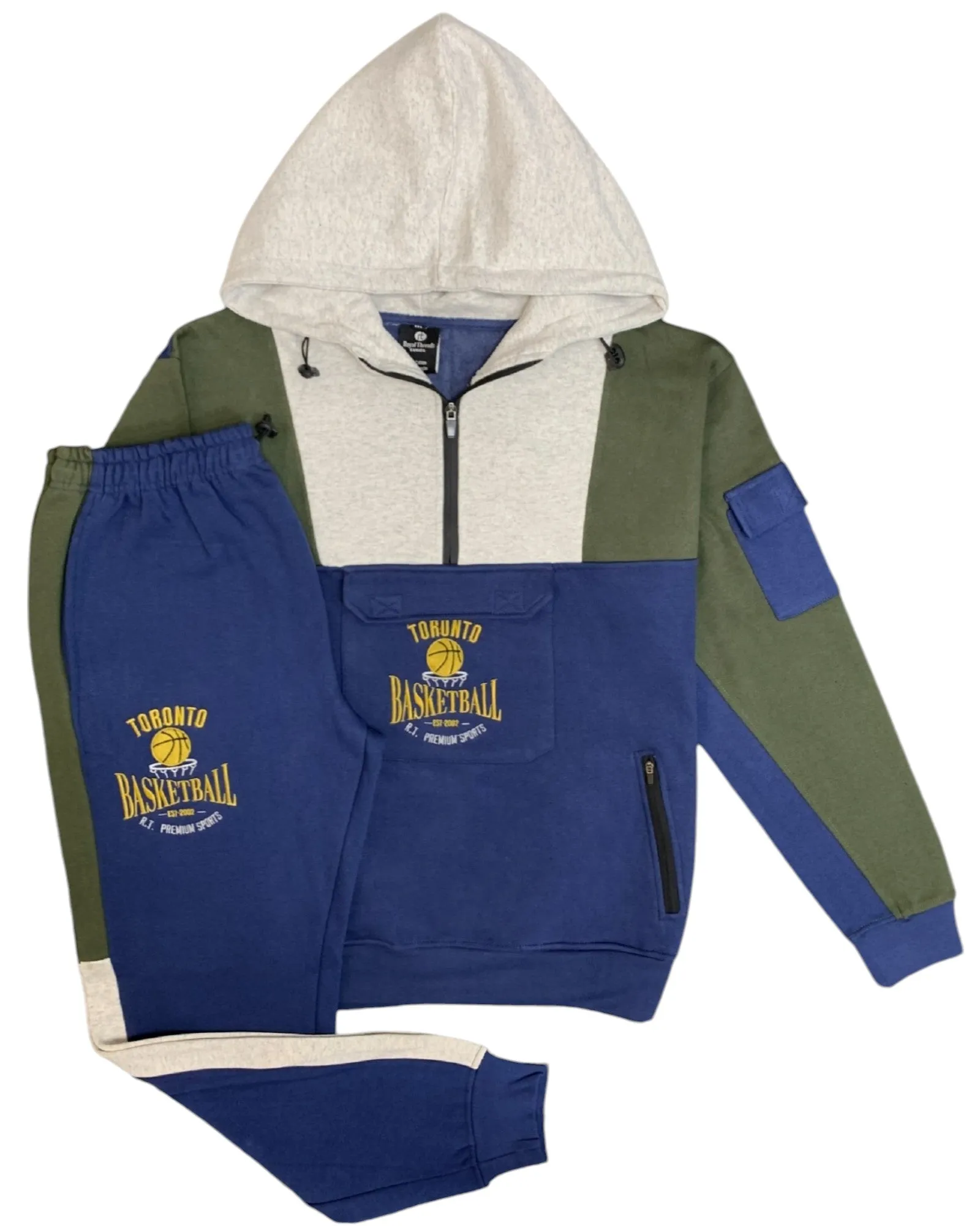 Men’s 2-Piece Sweatsuit Quarter Zip basketball Theme Hoodie and sweatpants Heavy Duty Winter Fleece Outfit