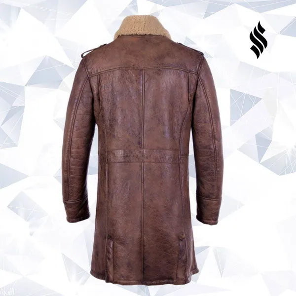 Men’s B3 aviator Sheepskin Shearling Leather Trench Brown Coat