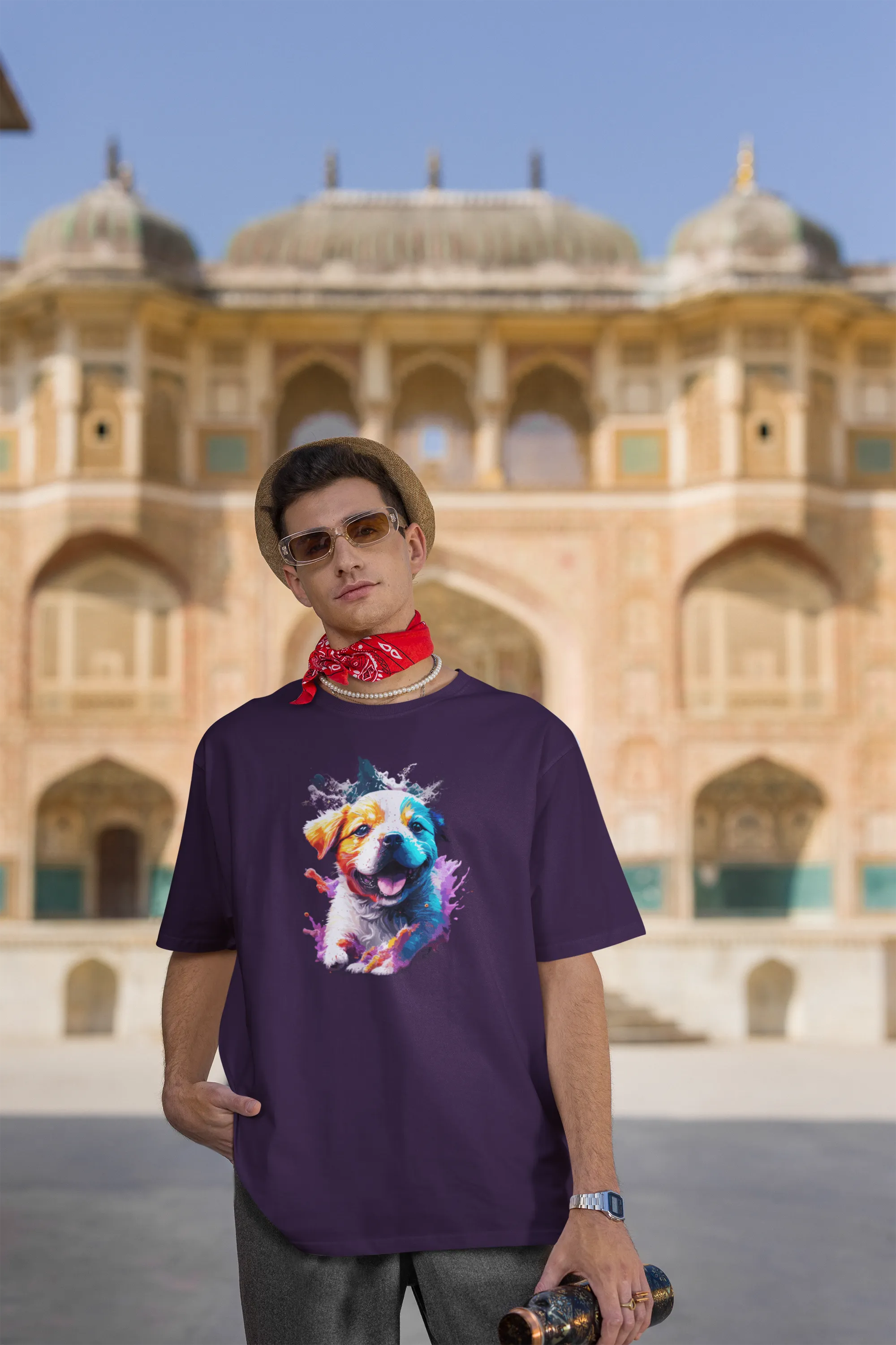 Men's Cute Puppy Graphic Cotton  Oversized T-Shirt for dog lovers |Storeily
