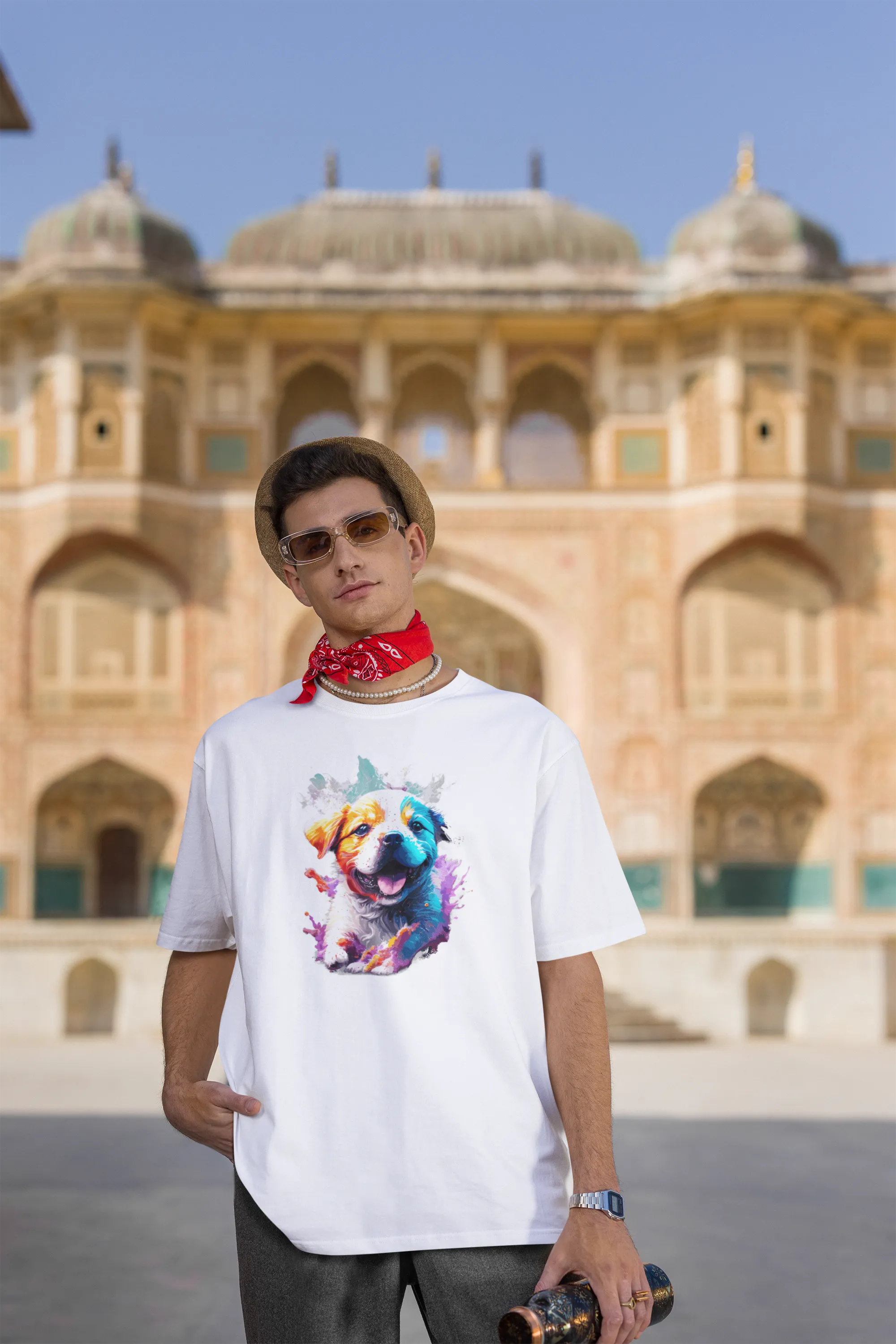 Men's Cute Puppy Graphic Cotton  Oversized T-Shirt for dog lovers |Storeily