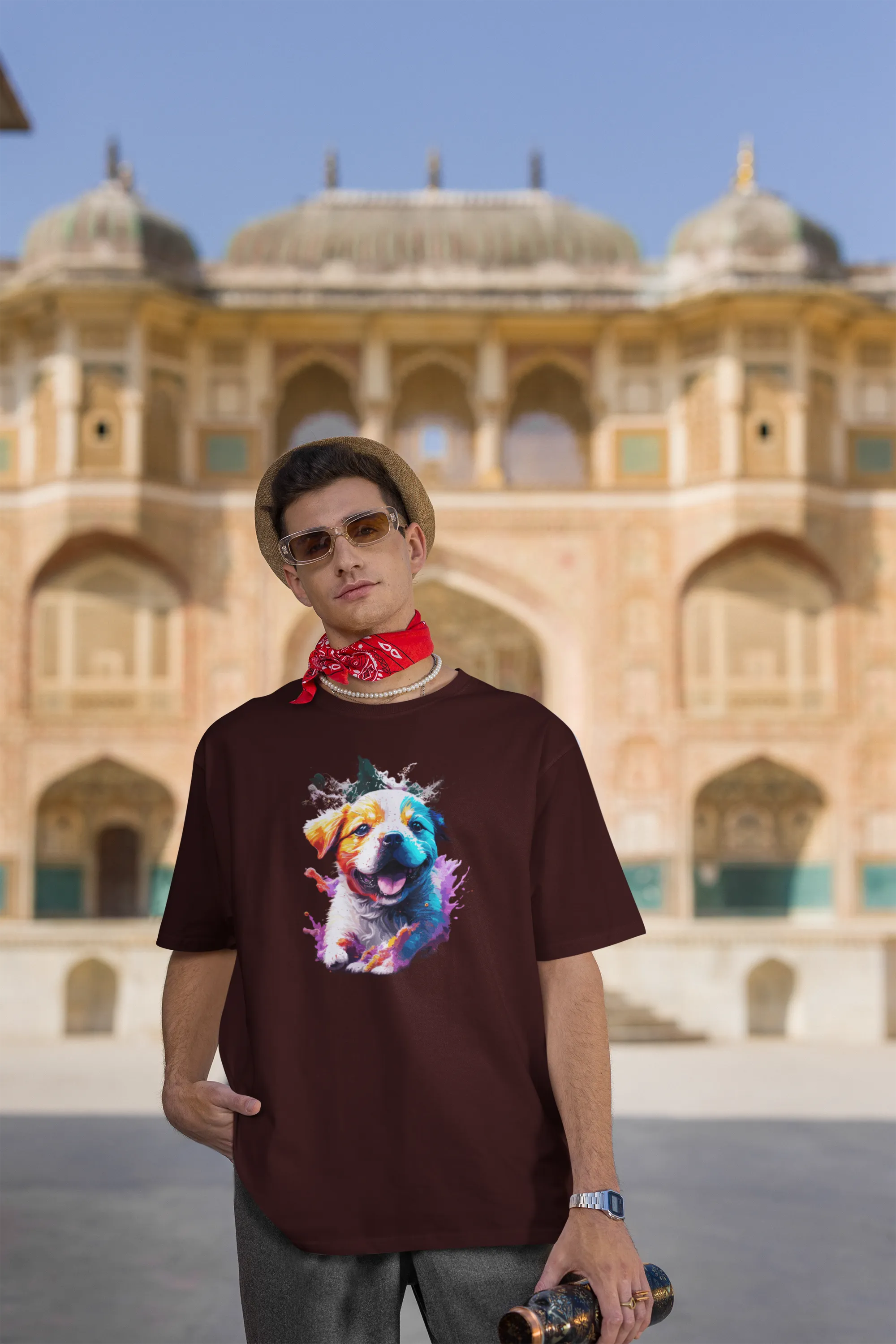 Men's Cute Puppy Graphic Cotton  Oversized T-Shirt for dog lovers |Storeily