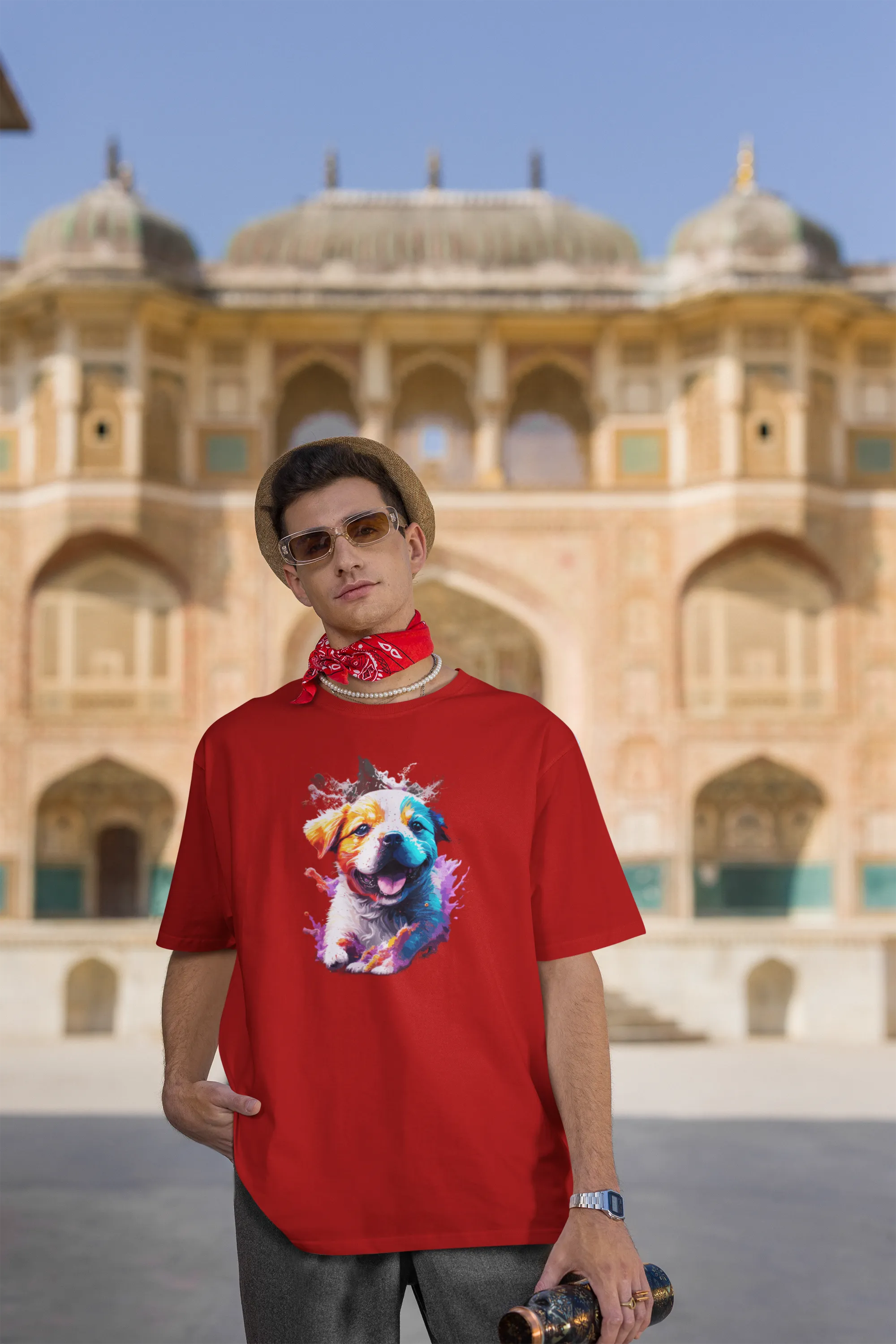 Men's Cute Puppy Graphic Cotton  Oversized T-Shirt for dog lovers |Storeily