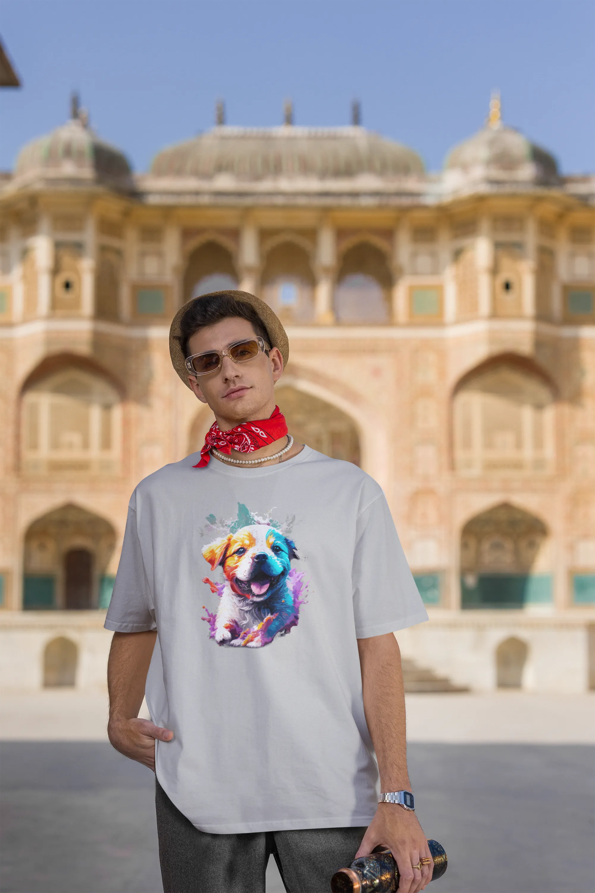 Men's Cute Puppy Graphic Cotton  Oversized T-Shirt for dog lovers |Storeily