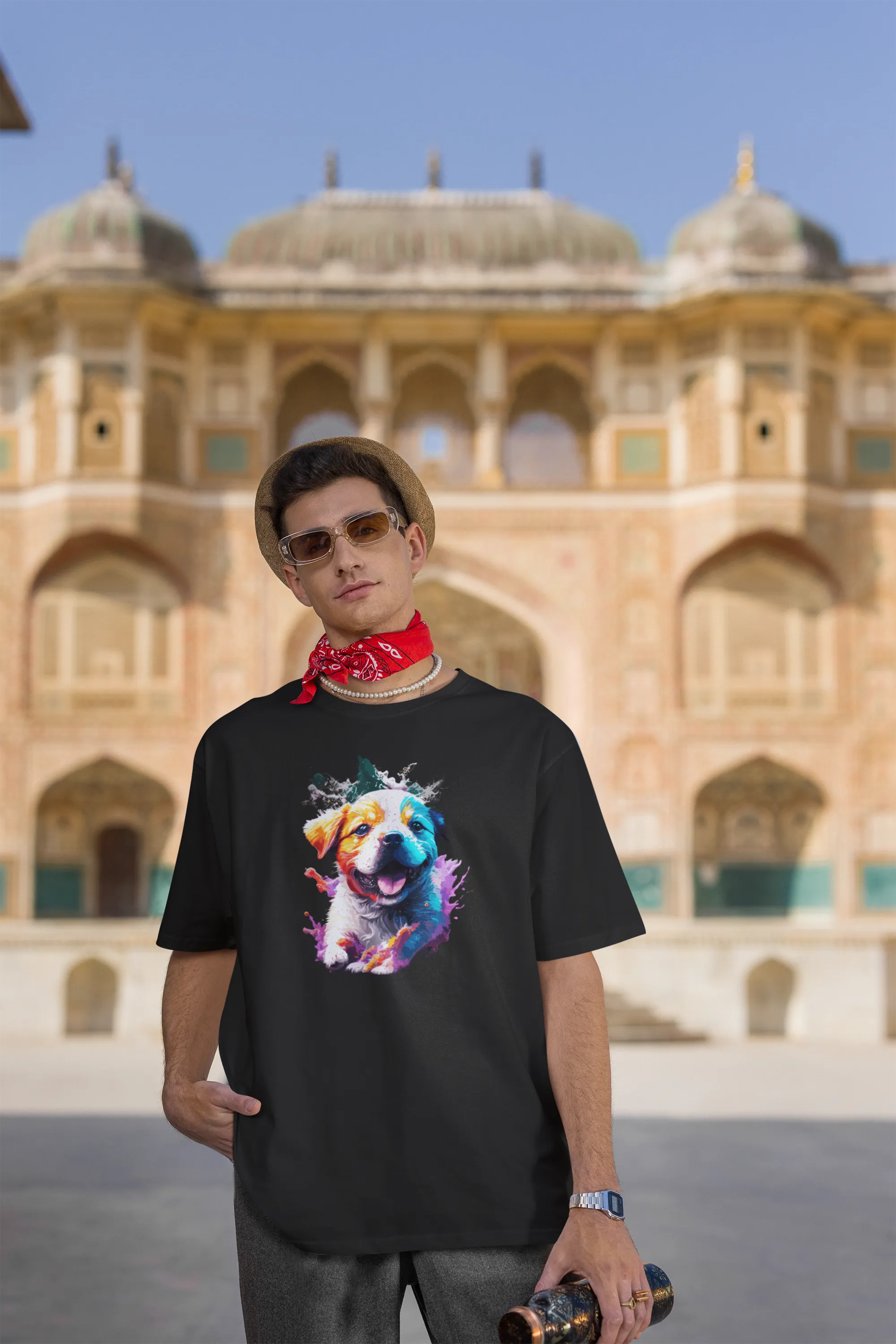 Men's Cute Puppy Graphic Cotton  Oversized T-Shirt for dog lovers |Storeily