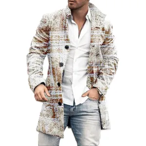 Men's Mid-Length Plaid Print Coat Casual Windbreaker 90207430L