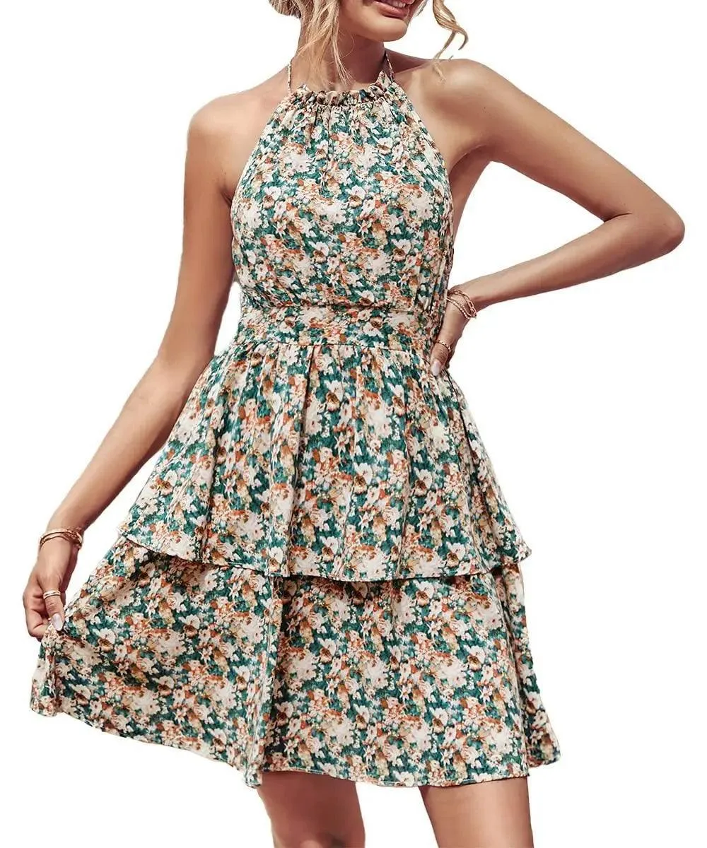 Mini Dress Fashion Boho Backless Ruffled A-Line Beach Dresses For Women Clothing