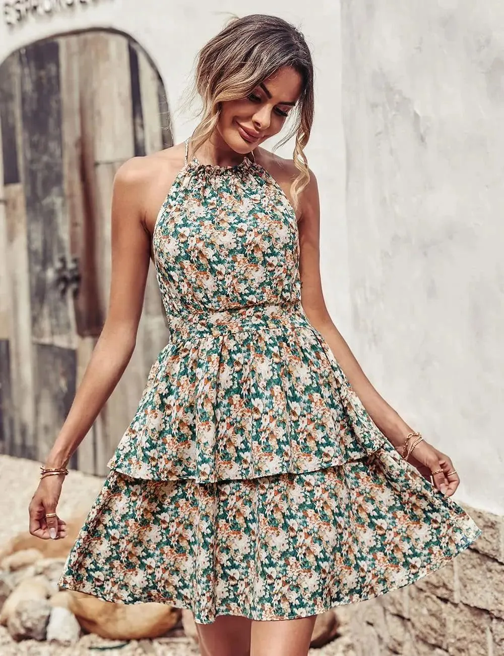 Mini Dress Fashion Boho Backless Ruffled A-Line Beach Dresses For Women Clothing