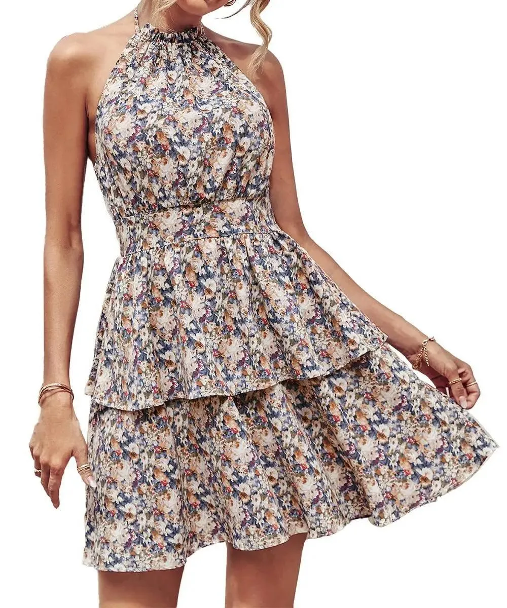 Mini Dress Fashion Boho Backless Ruffled A-Line Beach Dresses For Women Clothing