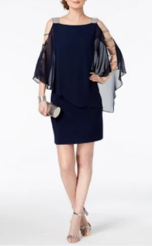 Msk Petite Rhinestone Trim Caplet Overlay A-Line Dress