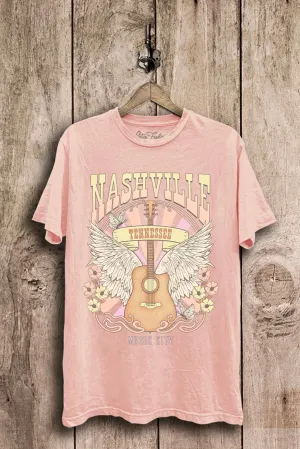 Nashville Tennessee Mineral Washed Oversized Vintage Graphic Tee- Light Pink