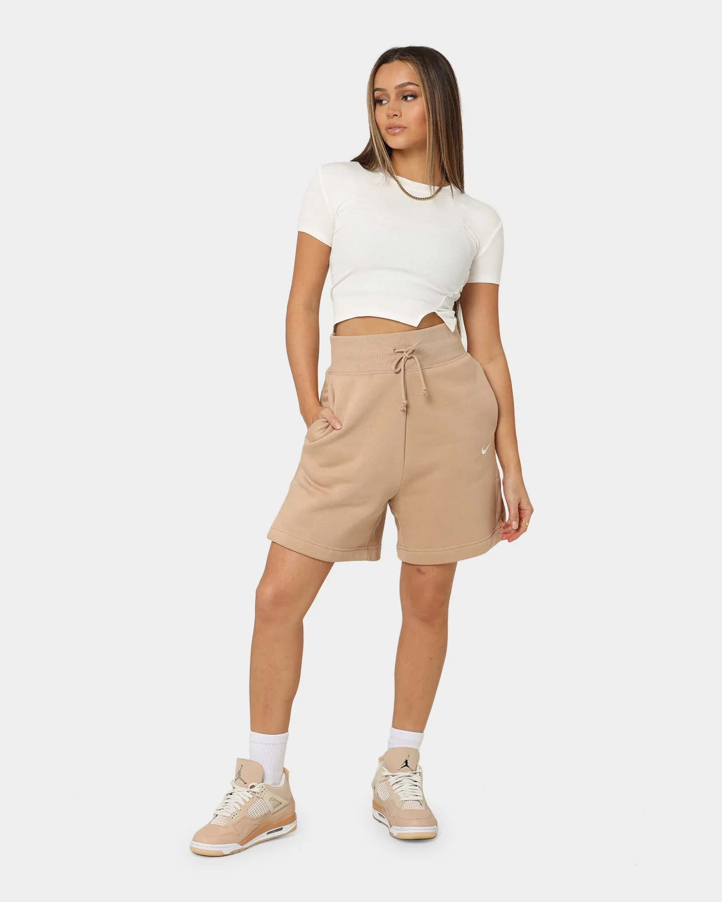 Nike Women's Sportswear Phoenix Fleece High Waisted Loose Fit Shorts Hemp/Sail