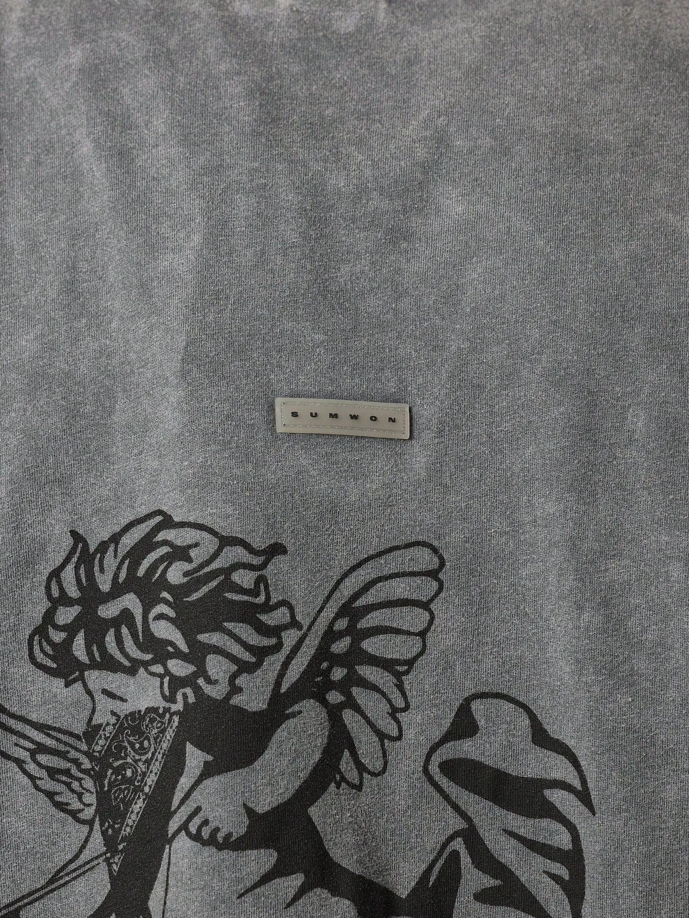 Oversized Fit Short Sleeve Washed Tee With Cherub Graphic Print