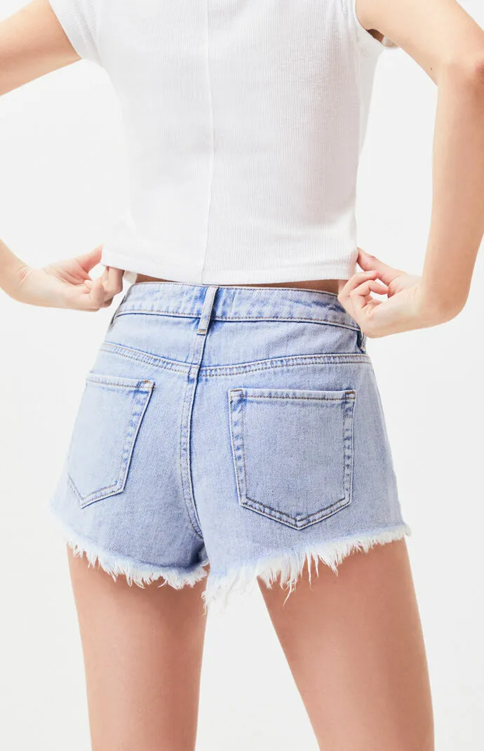 PacSun L.A. Women's Sunlight Blue High Rise Distressed Festival Shorts