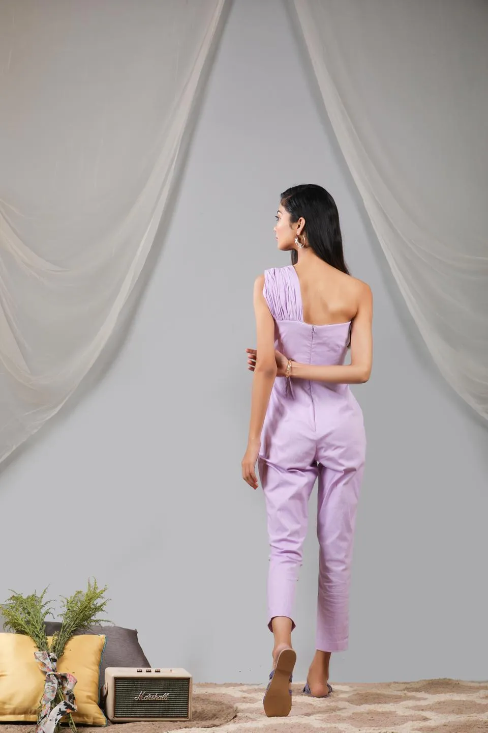 Pastel Lilac Onne Shoulder Waist Tie Up Jumpsuit