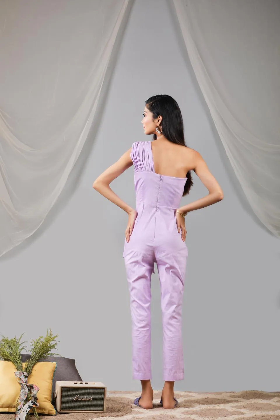 Pastel Lilac Onne Shoulder Waist Tie Up Jumpsuit