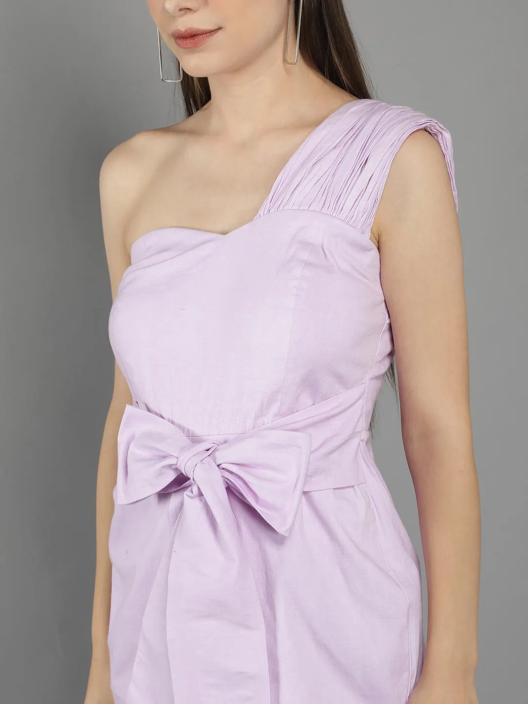 Pastel Lilac Onne Shoulder Waist Tie Up Jumpsuit