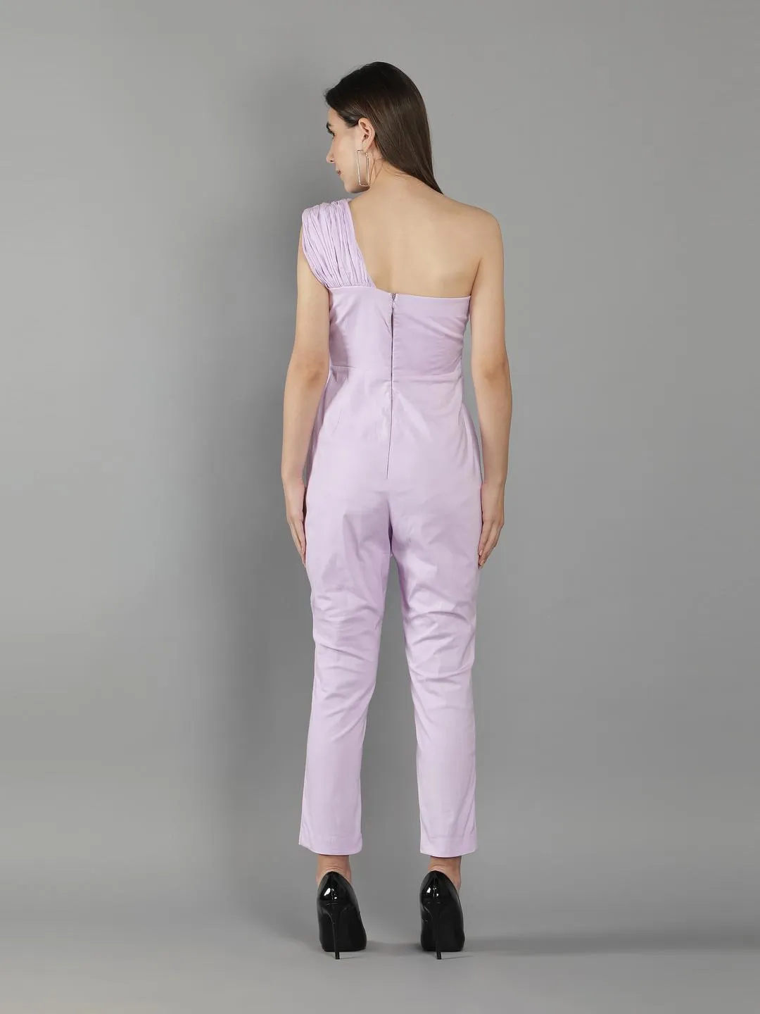 Pastel Lilac Onne Shoulder Waist Tie Up Jumpsuit