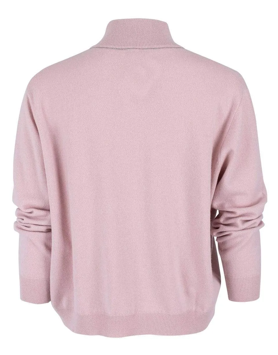 Pastel Pink Long Sleeve Cashmere Rib Neck Sweater