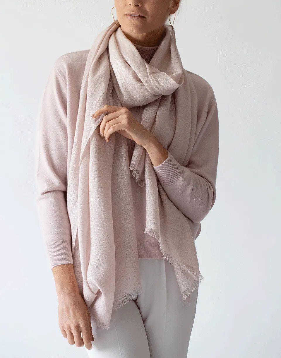 Pastel Pink Long Sleeve Cashmere Rib Neck Sweater