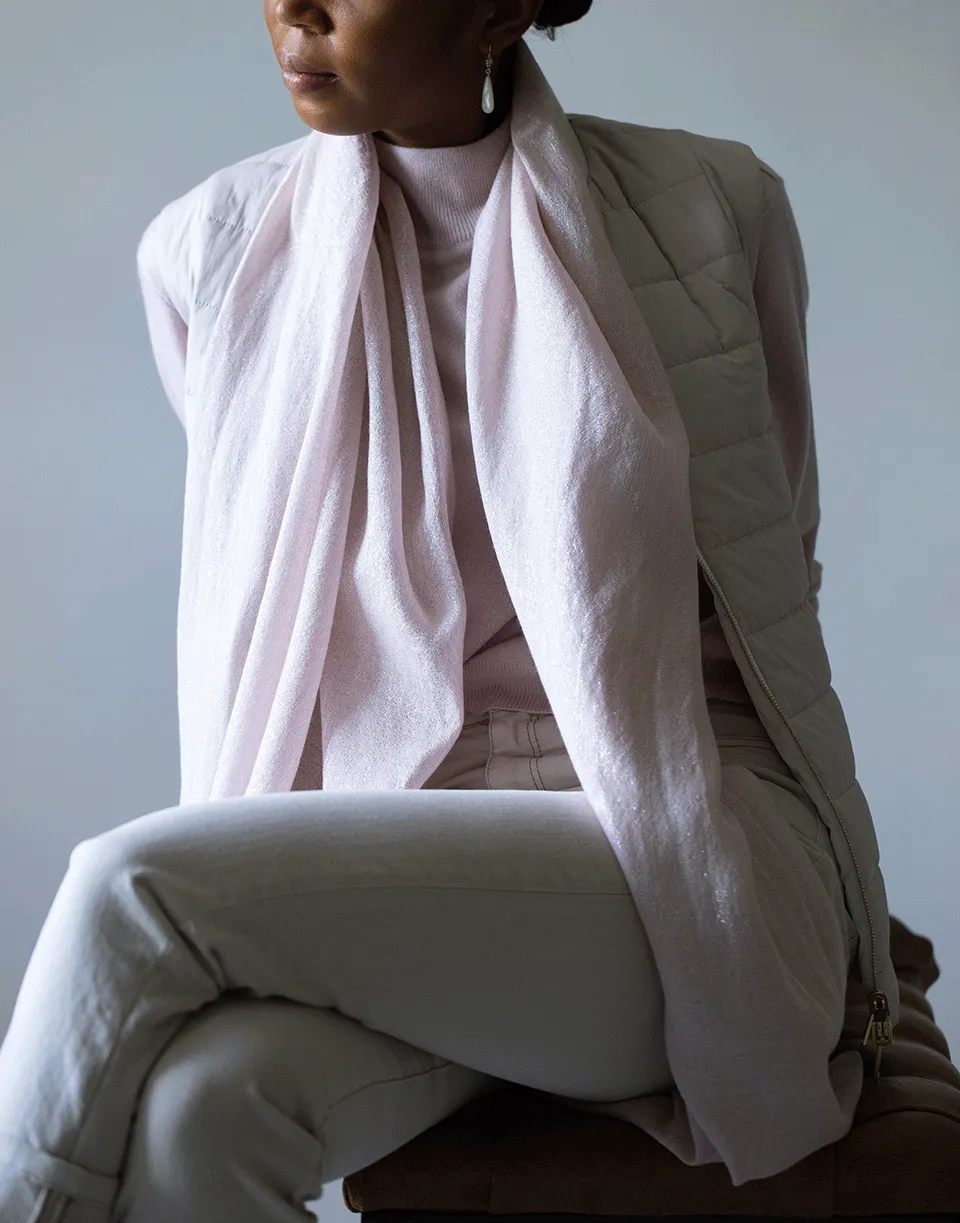 Pastel Pink Long Sleeve Cashmere Rib Neck Sweater