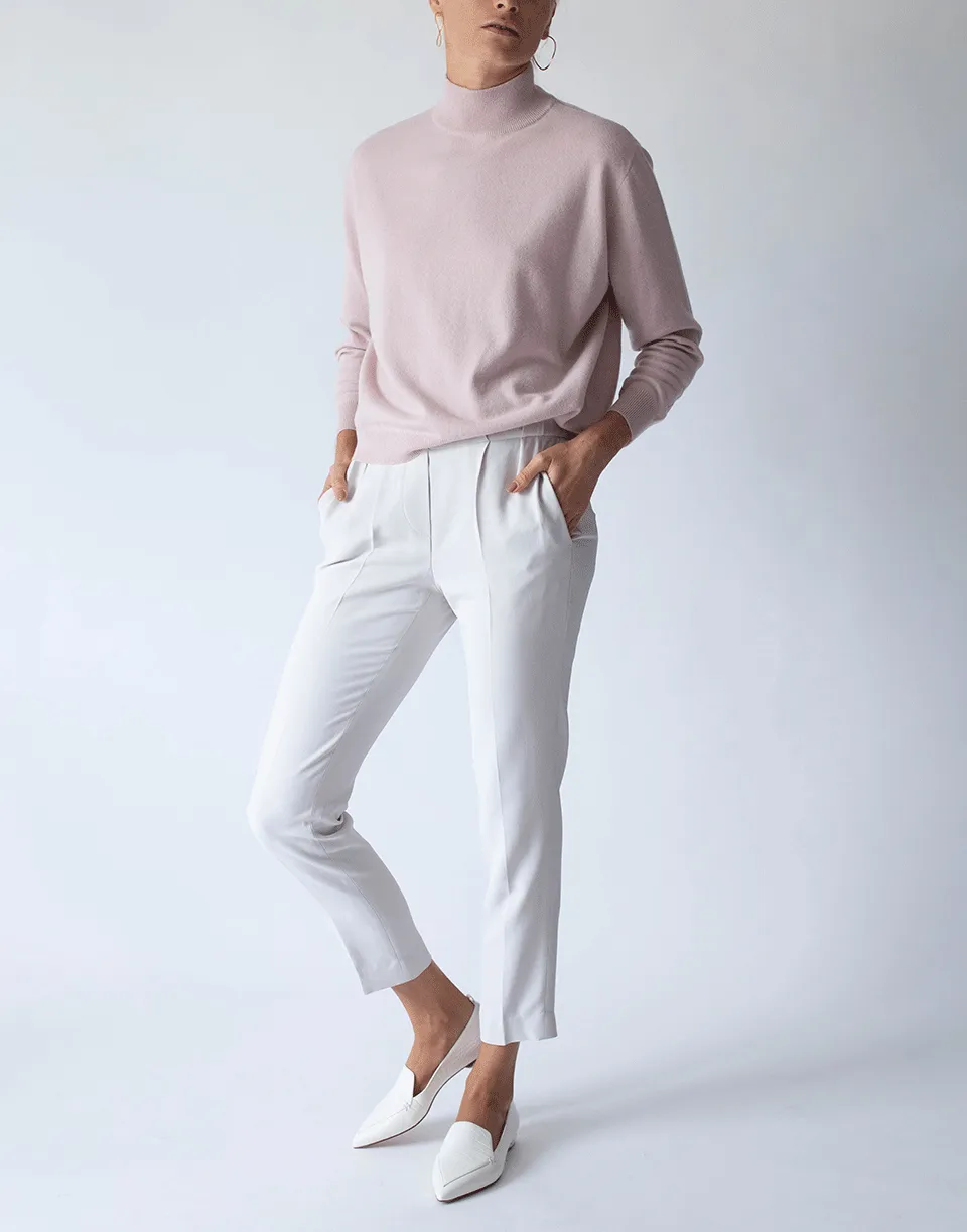Pastel Pink Long Sleeve Cashmere Rib Neck Sweater