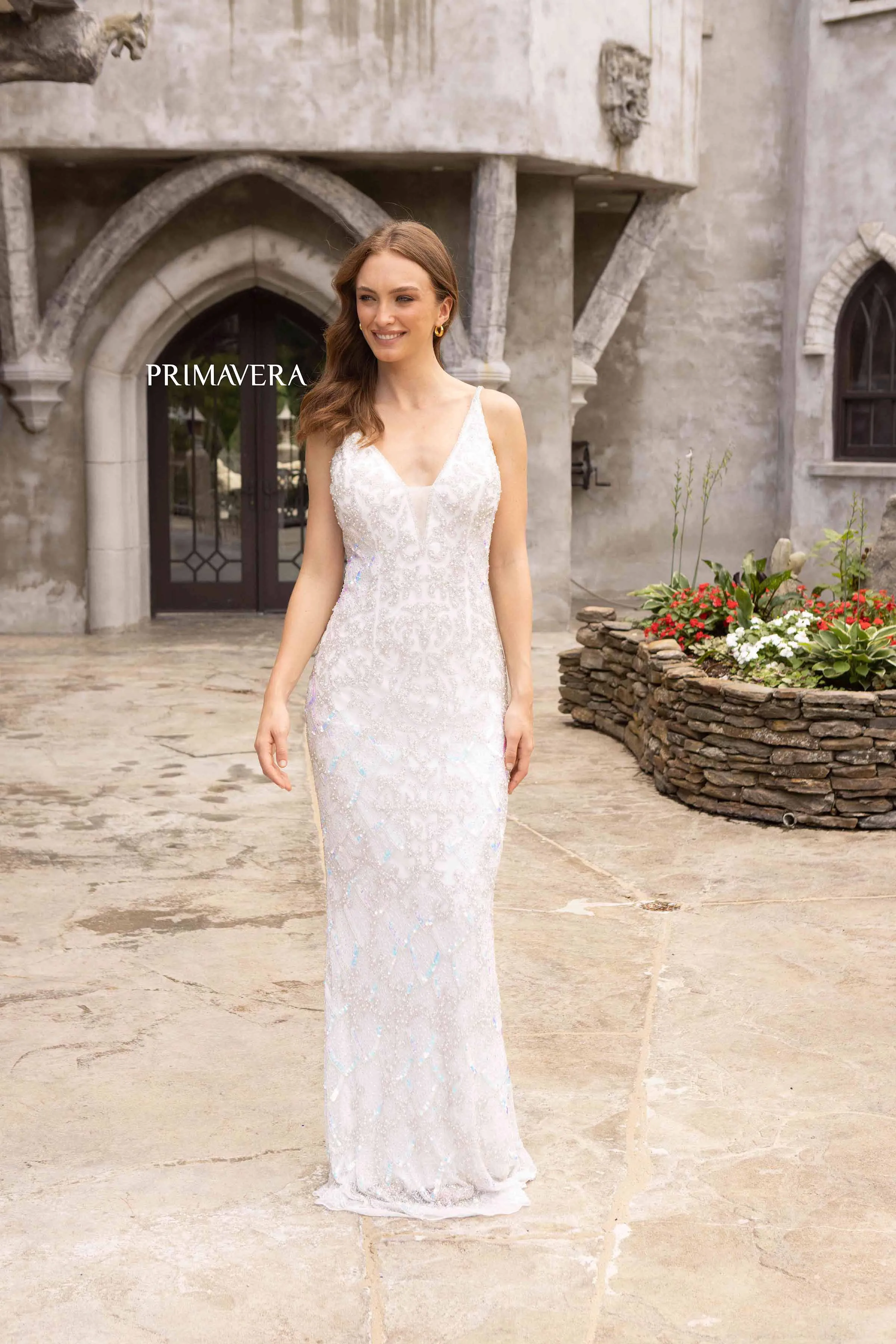 Primavera Couture 3903 Size 4 Ivory Iridescent Sequined Prom Dress