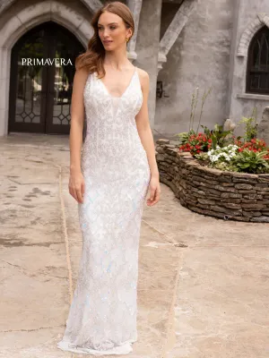 Primavera Couture 3903 Size 4 Ivory Iridescent Sequined Prom Dress