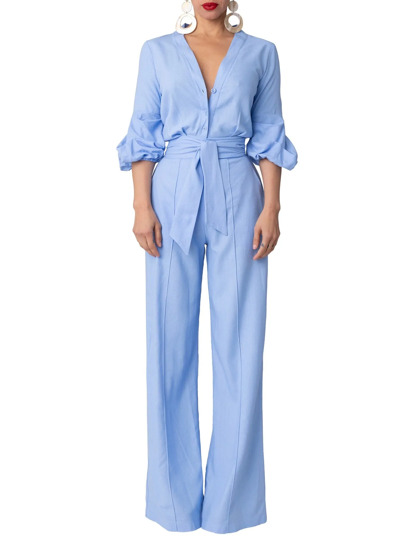 "Lagoon" Lt. Blue Button-Down Jumpsuit