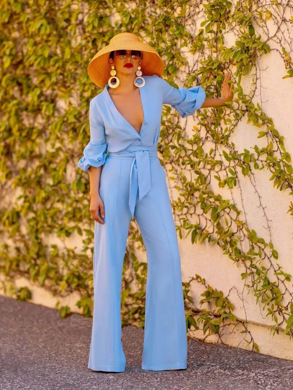 "Lagoon" Lt. Blue Button-Down Jumpsuit