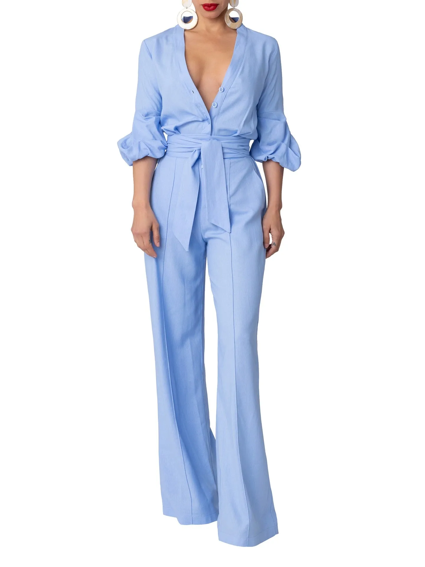 "Lagoon" Lt. Blue Button-Down Jumpsuit