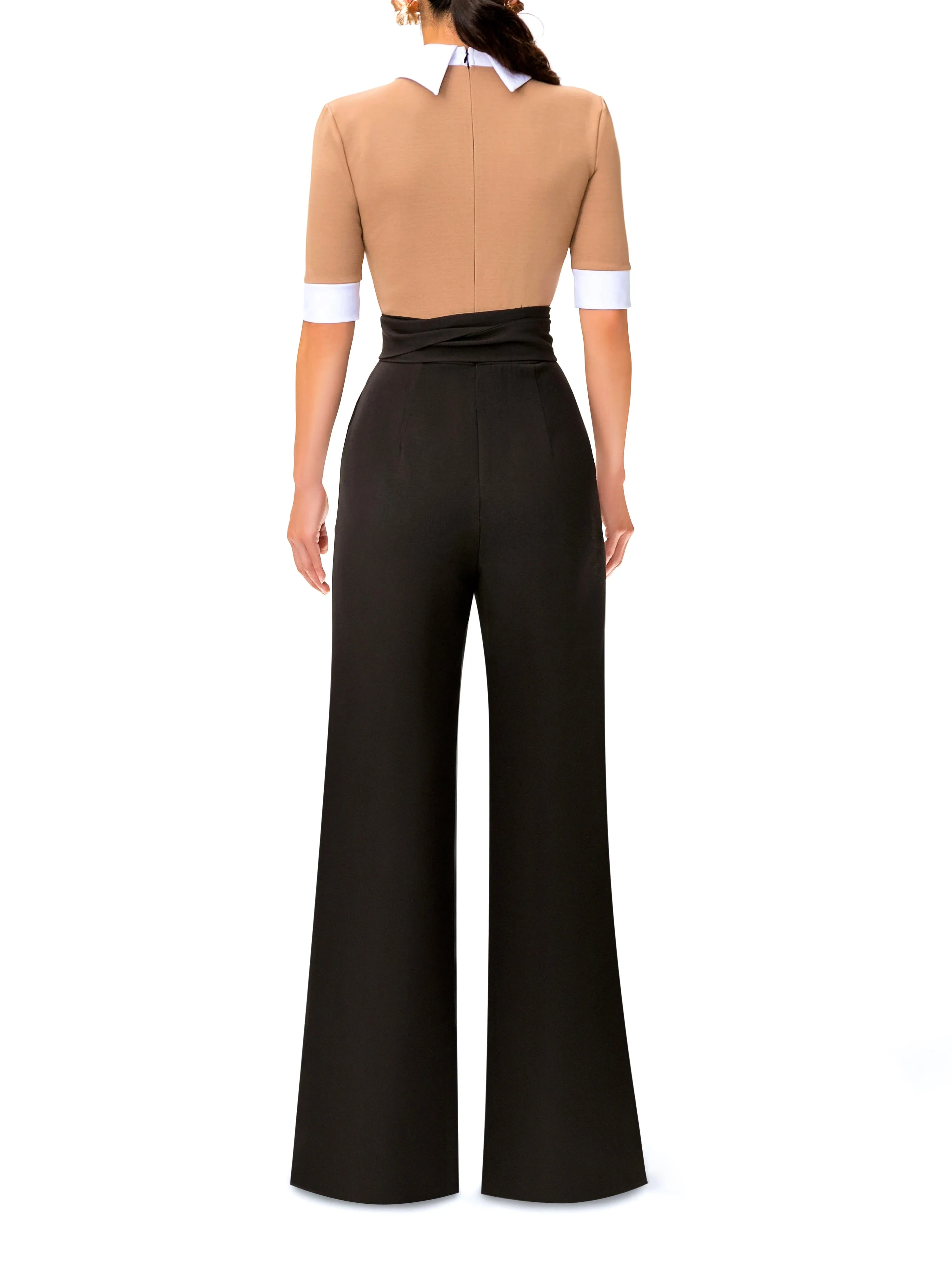 "Marina" Taupe and Black Jumpsuit w/ Collar