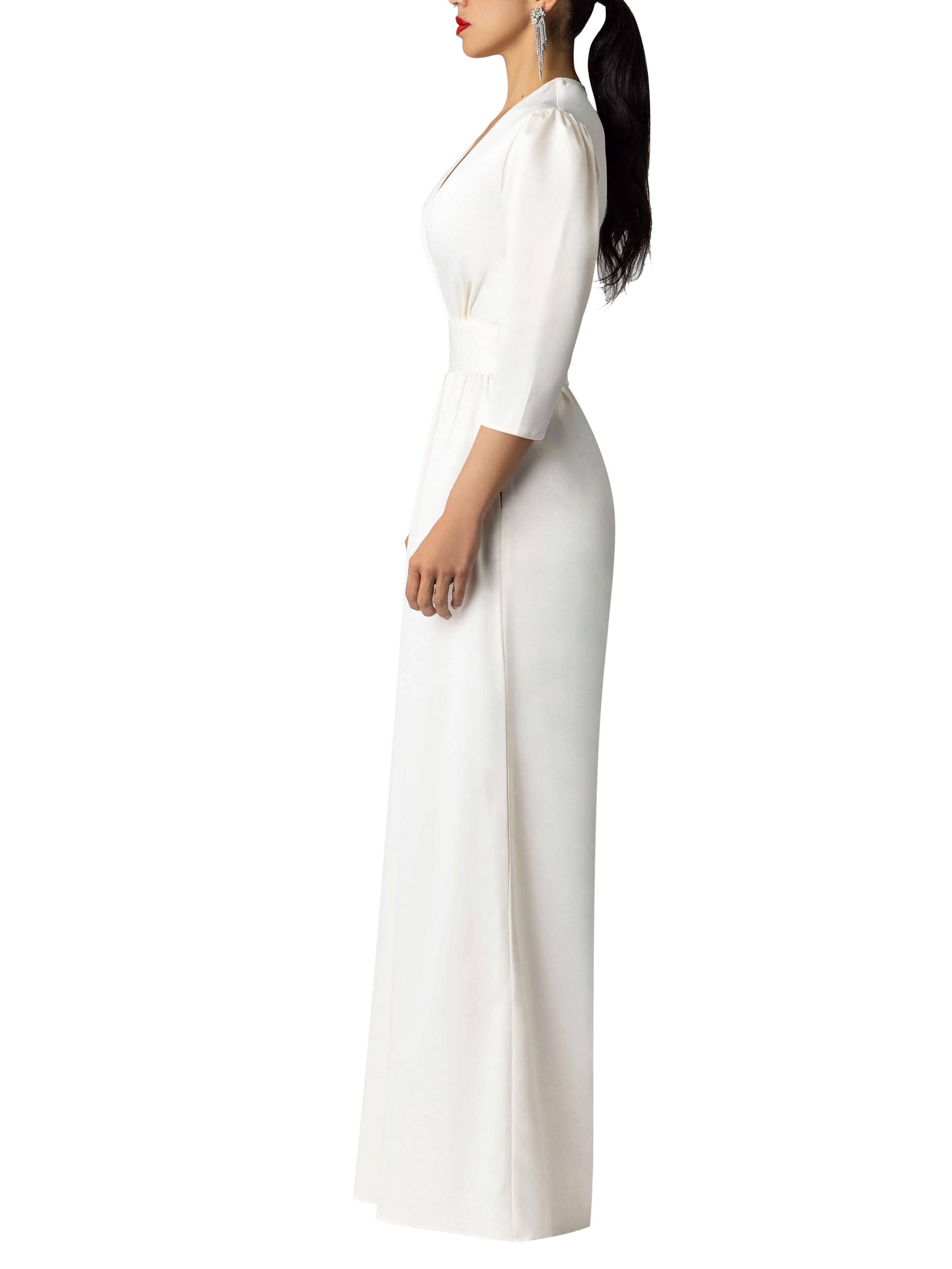 "Priscilla" Ivory V-Neck Jumpsuit