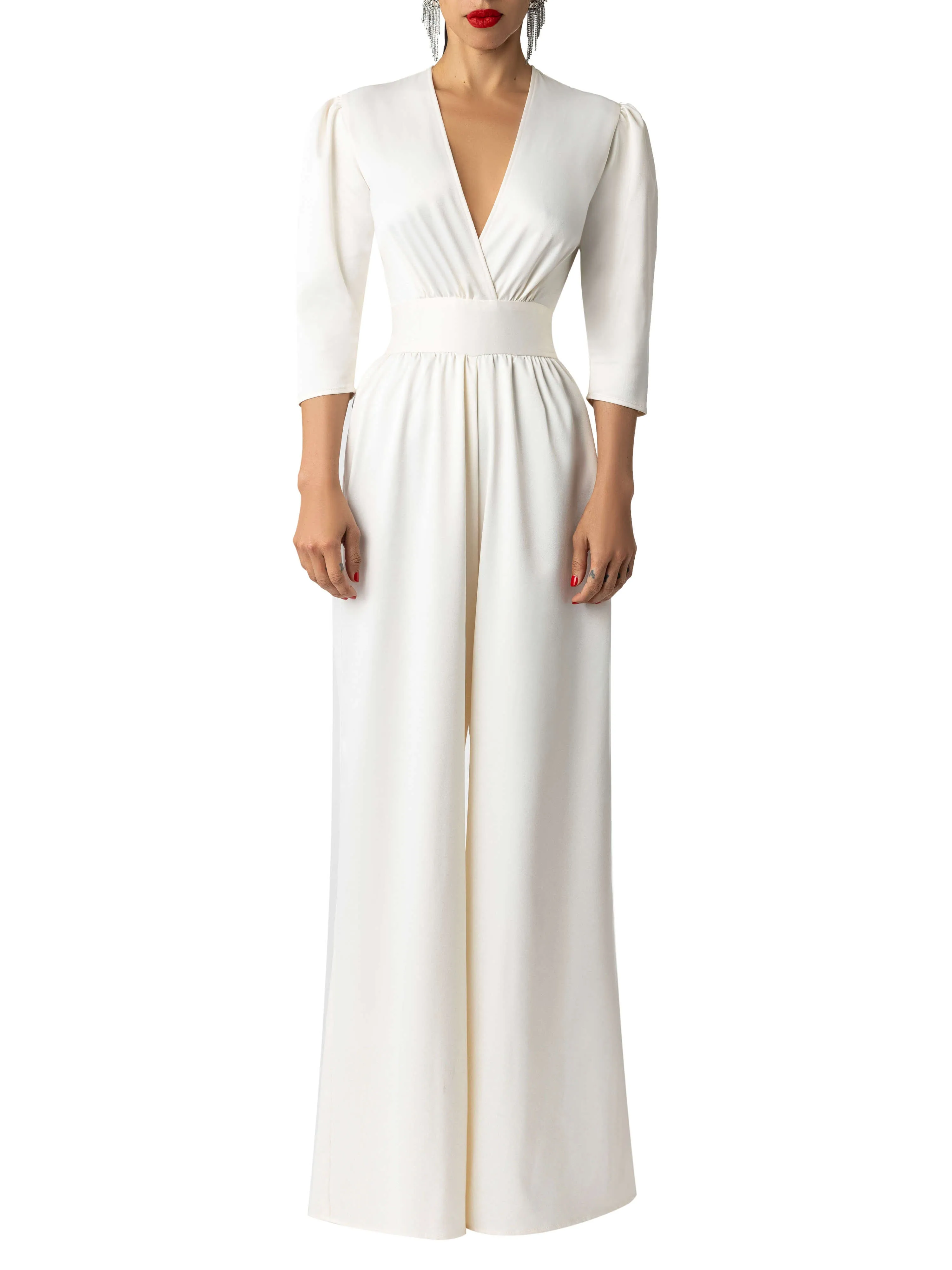 "Priscilla" Ivory V-Neck Jumpsuit